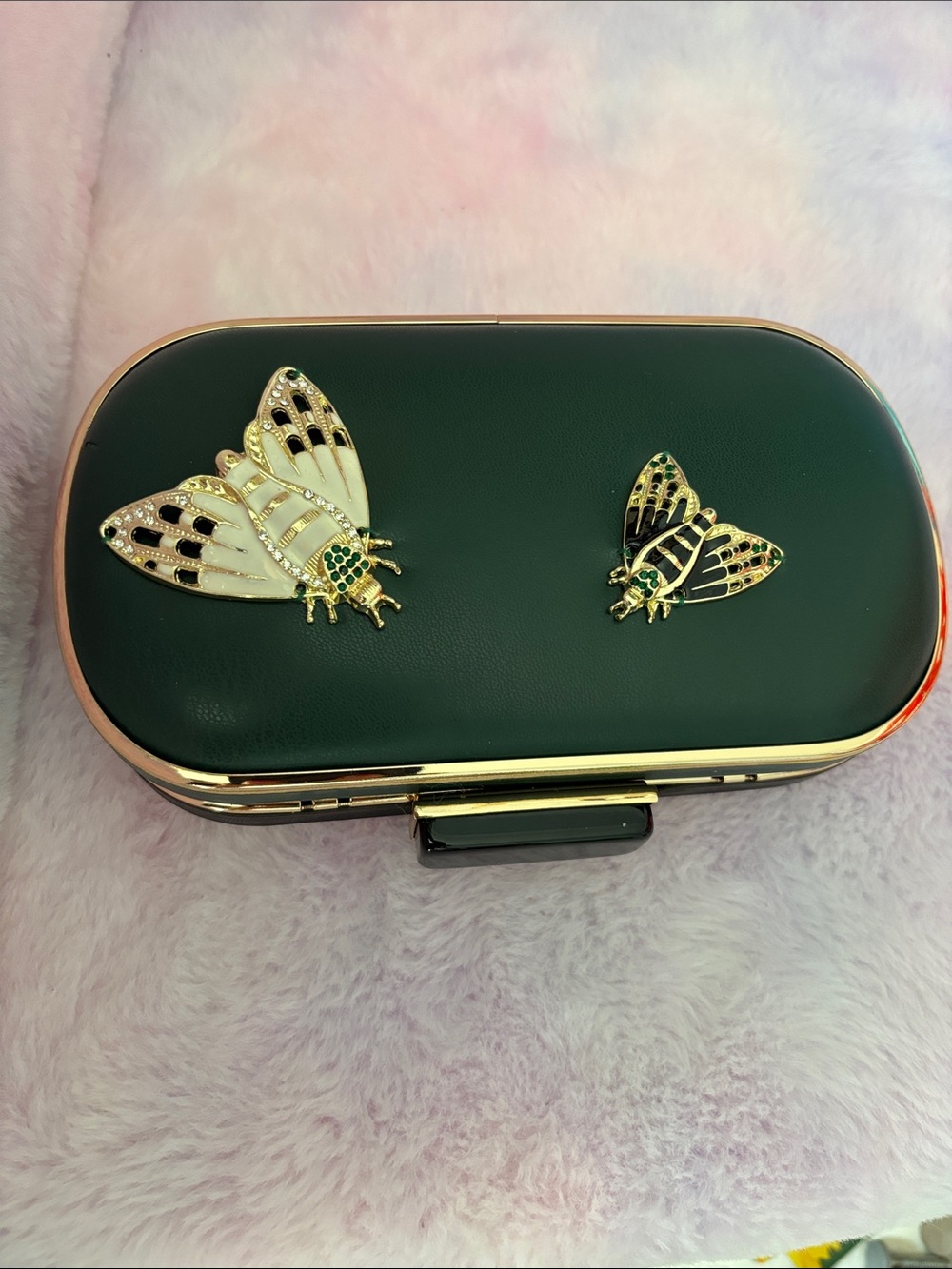 Classic Black Leatherette Butterfly Clutch - Unbranded
